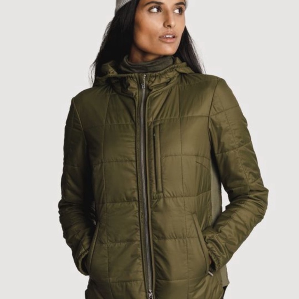 Olive Quilted Hooded Jacket - Women